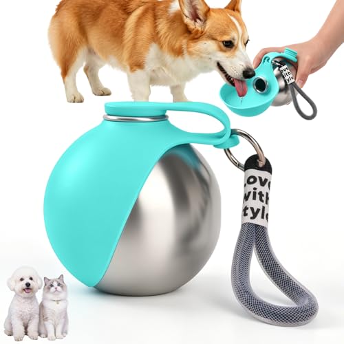 LTFIOON Borraccia per Cani Portatile, 285ml Bottiglia in Acciaio Inox per Cani, Borraccia Anti-perdite con Ciotola Pieghevole in Silicone, Borraccia da Viaggio per Dog per Passeggiate, Viaggi