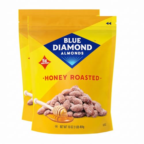 Blue Diamond Almonds Honey Roasted Snack Almonds, Party Salty Snack, Plant-Based Protein and Fiber, After School Snacks, Events, Holidays and Lunch, 16Oz, 1 Pound (Pack of 2)