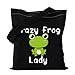 VAMSII Frog Tote Bag Crazy Frog Lady Shoulder Bag Frog Lover Gifts for Women Funny Frog Gifts Shopping Bag(black tote)
