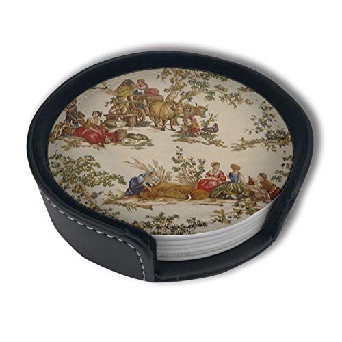 sous-Verres de Pays français pour Boissons sous-Verres en Cuir Vintage avec Support Ensemble de 6, Tasses Tasses tampons pour Bar bière