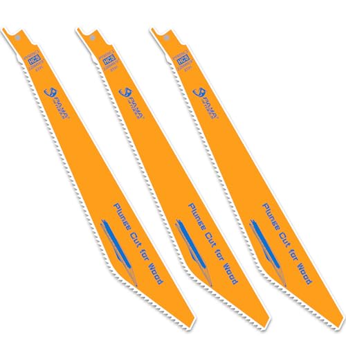 PAYA TOOLS 9" 8TPI HCS Reciprocating Saw Blade for Precision Plunge Cutting in Wood,Sawzall Blade for Accurate Hole Making and Straight deep Cutting (3-Pack)
