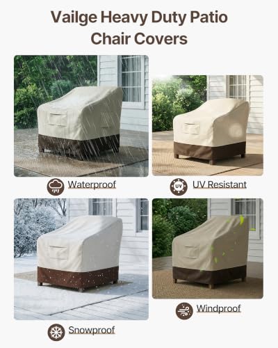 Image of Vailge Patio Chair Covers, Lounge Deep Seat Cover, Heavy Duty and Waterproof Outdoor Lawn Patio Furniture Covers (2 Pack - Small, Beige & Brown)