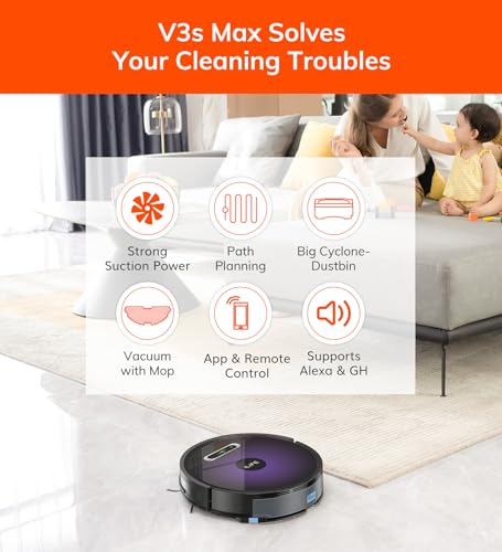 ILIFE V3s Max Robotic Vacuum & Mop, Hands Free Cleaning Up to 40 Days with Large Dust Bags x3, Washable Dust Tank, 3000Pa, Pet Hair Friendly, Cleans Up to 2000sq.ft., Remote Control, App, GH & Alexa