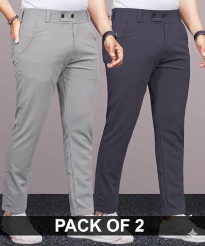Image of Men's Slim Fit Lycra Formal Trousers Combo | Stretchable Smart Casual Pants for Office Wear | Mid-Rise Flat Front Stylish Chinos