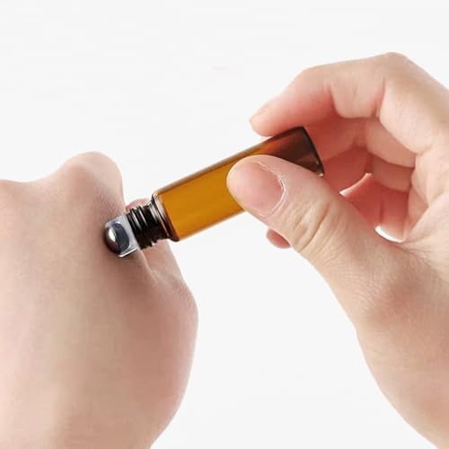50Pcs Amber Glass Roller Bottles for Essential Oils 5ml Glass Roll on Bottles with Stainless Steel Roller Balls Mini Sample Vials Cosmetics Small Container (Amber, 5ml)2