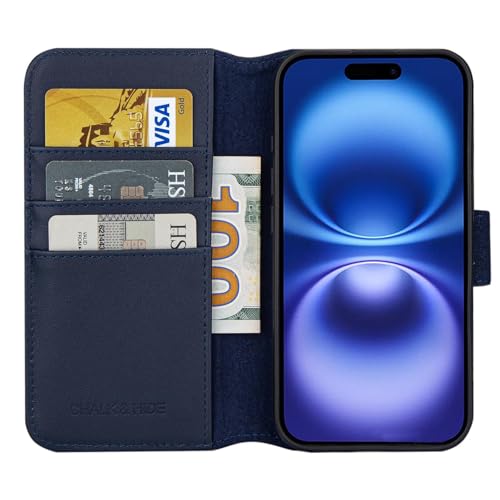 CHALK & HIDE Genuine Leather Wallet Case for iPhone 16 (6.1"), Navy Blue - Image 3