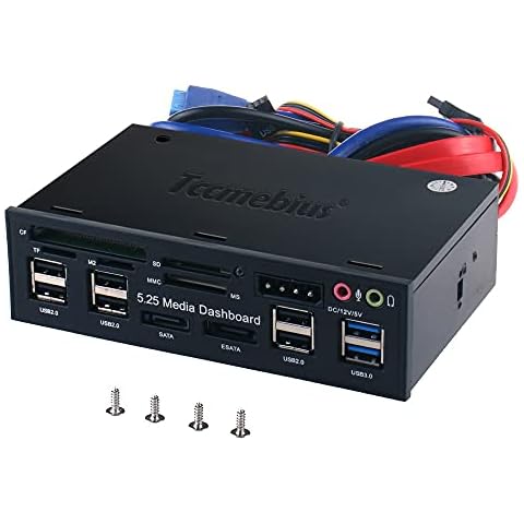 Tccmebius TCC-QL5E 5.25 Inch PC Multifunction Dashboard Media Front Panel, with SATA e-SATA Dual USB 3.0 6 Port USB 2.0 Audio Ports and Five-in-one Card Reader Cover