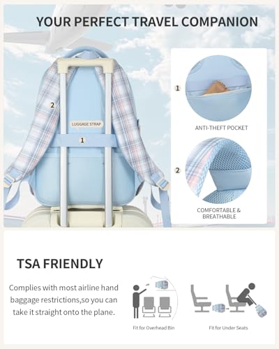Image of Backpack for School Girls, 3Pcs Kids Cute Bookbag with Lunch Box Pencil Pouch, Student Pack Fits 15.6 Inch Laptop for Teens bag for Kindergarten Elementary Preschool Middle School, Blue Tartan