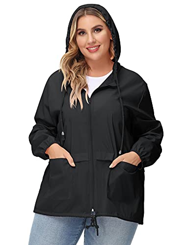Avoogue Plus Size Raincoat Women Waterproof Rain Jacket Packable Outdoor Hooded Windbreaker3