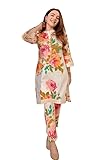FASHION FRONTIER Women Bollywood Kurta Cord Set Indian Pakistani Top Tunic Kurti Party Wear Dress - Cream, XL