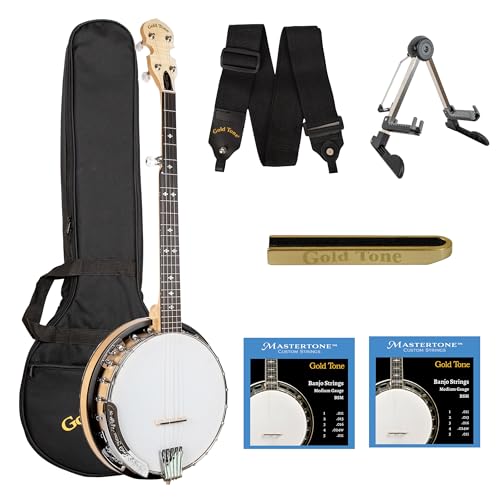 Gold Tone CC-100R Cripple Creek Resonator Banjo Bundle - Beginner Friendly, Convertible Open-Back/Bluegrass, Maple Neck, Includes Gig Bag, Strap, Mute, Stand, & 2 String Packs