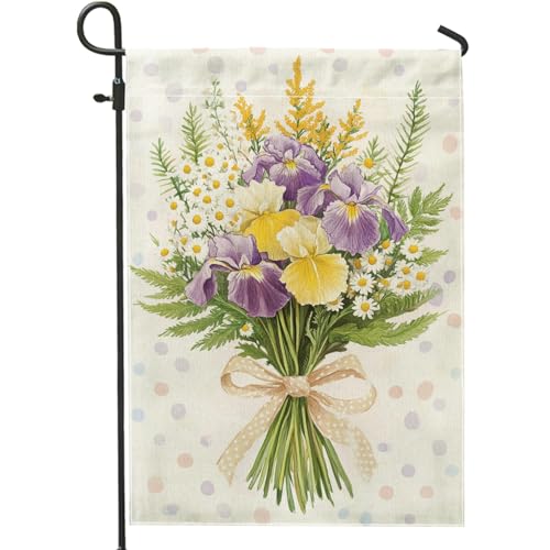 Bandiera da giardino floreale primaverile e estiva, bouquet viola e giallo viola del pensiero decorazione per esterni, bandiere da giardino in tessuto su entrambi i lati per cortile, feste di vacanza