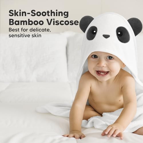 Image of KeaBabies Hooded Baby Towel for Newborn, Baby Bath Towels (Panda, Regular) | Viscose Derived from Bamboo, Large Baby Towels with Hood, Boys, Girls, Toddler, Soft Absorbent Baby Bath Essentials
