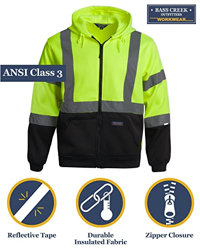 Bass Creek Outfitters Mens Fleece Hoodie - Safety Workwear ANSI/ISEA Class 3 High Visibility Hoodie (Sizes M-2XL)2