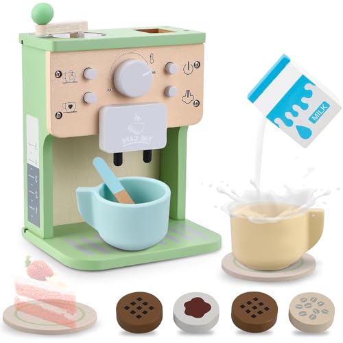 Macchina da caffè per bambini in legno per cucine da gioco in legno con effetti sonori, accessori da cucina per bambini per giochi di ruolo educativi, giocattoli educativi e regalo per bambini a