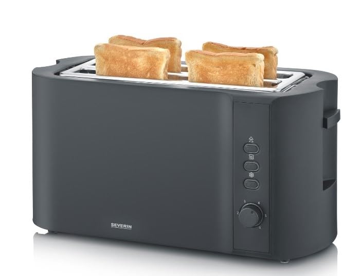 SEVERIN Tostadora automática, Tostador con dos ranuras y soporte para panecillos, 1400 W, Negro, AT 2591