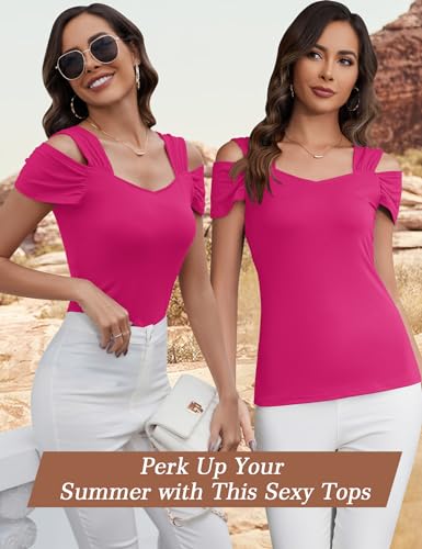 Image of Blingfit Cold Shoulder Tops Summer Tunic Shirts for Women T Shirts V Neck Short Sleeve Casual Tees Blouses 2026