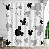 BIYSUC Mouse Head Shower Curtain Black and White Children Cartoons Kids Bath Curtain Cute Animal Grey Bathroom Home Decor Waterproof Polyester Fabric 60Wx72L Inch with 12 Pack Hooks