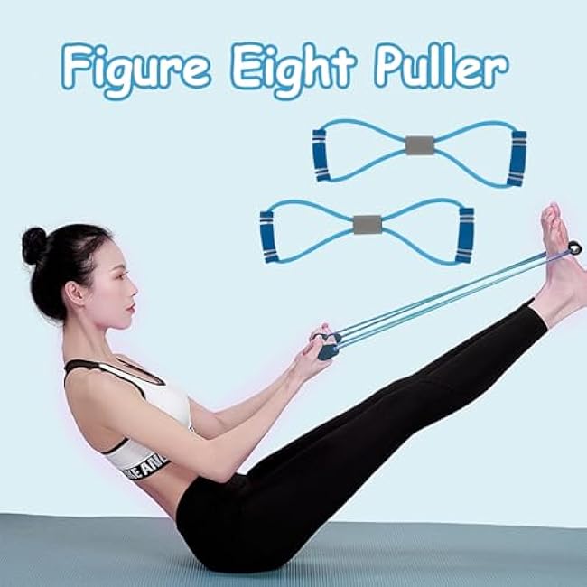 2 Pcs Figure 8 Resistance Band, Resistance Band with Handles, Suitable for Full Body Exercise, Strength Training, Flexibility, Exercise Elastic Rope, Suitable for Home, Gym (Blue)
