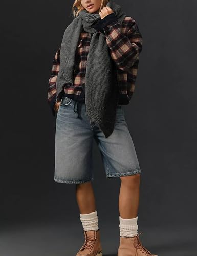 Huaqiao Womens Thick Ribbed Warm Scarf Kint Wrap Chunky Long Loose Scarf4