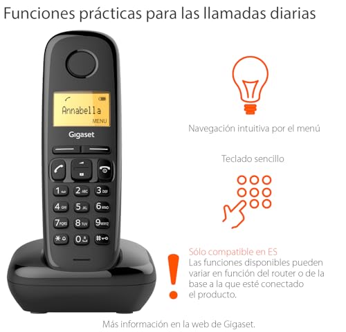 Gigaset A170 SINGLE - Téléphone fixe sans fil de base avec grand écran et technologie ECO DECT à économie d'énergie - Noir