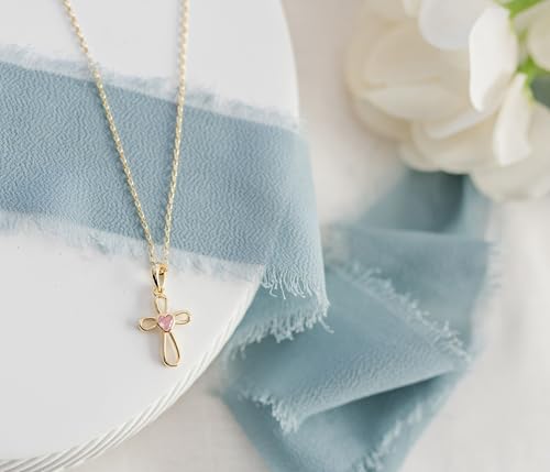 Cherished Moments Children's Sterling Silver and 14K Gold Plated Cross Necklace with CZ Heart for Baptism, First Communion and Confirmation Gift for Girls3