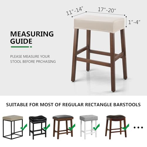 Image of YISUN Stool Covers Rectangle - 4 Pack Stretch Waterproof Saddle Seat Cover Counter Bar Stools Bar Chairs Covers Kitchen Island Chairs Cushion Protector (4, Pu Leather-Beige)
