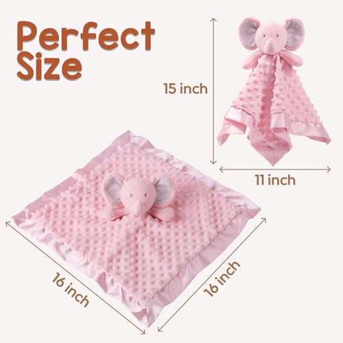 Image of Baby Security Blanket, Soft Baby Lovey Toy Blanket for Girls, Snuggle Toy Lovie Newborn Gift, Stuffed Animals Pink Elephant 16 Inch
