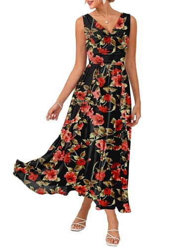 Image of GRACE KARIN Women's Summer Sleeveless Floral Maxi Dress V Neck Formal Wedding Guest Dress A Line Beach Vacation Clothes