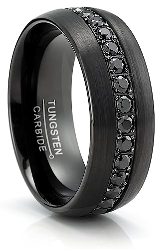 Metal Masters CO. Tungsten Carbide Mens Ring Wedding Band Black Round 1.7Ct SImulated DIamond CZ Cubic Zirconia 8MM Comfort-Fit Black