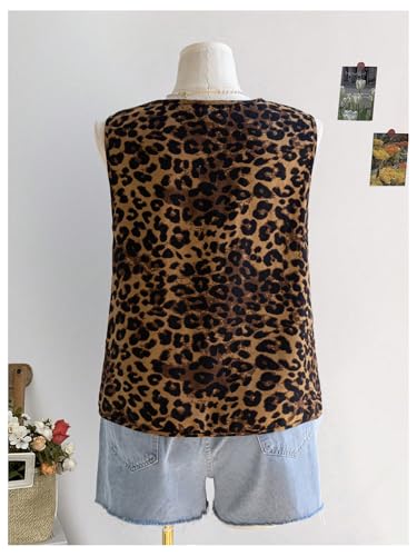 Floerns Women's Plus Size Cheetah Vest Sleeveless Tie Front Leopard Going Top Tops2