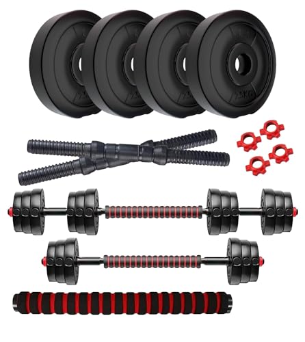 Image of Amazon Brand - Symactive PVC 10 Kg 3-in-1 Convertible Dumbbells Set | for Fitness & Workout | 2.5 Kg x 4 PVC Weight, 14'' Dumbbell Rods Pair & Nuts, 1 Cushioned Connector Rod | Multicolor