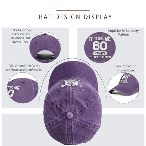 Image of 60th Birthday Gifts for Men Women 60 Year Old Gifts Decorations Took Me 60 Years to Look This Good Washed Cotton Hat