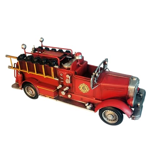 PARSAHO Fire Truck American Antique Decorative Firetruck Model Statue Figurine...
