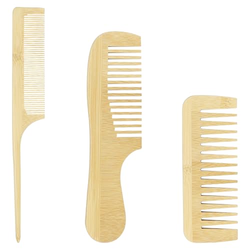 Set de 3 peines de bambú natural hechos a mano miniatura 1