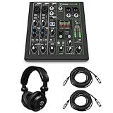 Mackie ProFX6v3+ 6-Channel Bluetooth Analog Mixer with Enhanced FX, Bundle with TAPH100 Headphones and 2x 25' 3-Pin XLR Microphone Cable