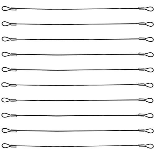 Amadget 20 Inch Safety Cable Lock, 10 Pcs 2mm Thickness Vinyl Coated Stainless Steel Cable Wire Rope with Loops Short Lanyard Lock Security Tether Chains Link, Black