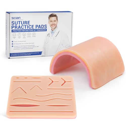 Scian 2Pcs Suture Practice Pad, 3 Layers with 14 Wounds Pad & DIY Incision Suture Pad, Suture Practice Kit for Medical Students Training, Embedded Rip-Resistant Mesh, Gifts for Vet Students and Nurses