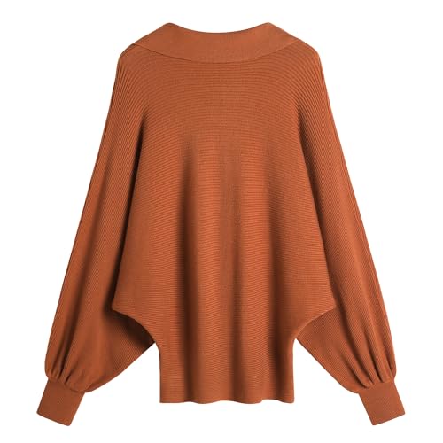 GABERLY Womens Lapel Collar V Neck Chunky Comfy Casual Sweaters Tops Dolman Batwing Sleeve Ribbed Knitted Pullovers2