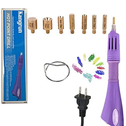 Hotfix Applicator 7 in 1 Hot Fixed Wand Bedazzler Kit Rhinestones Setter Wand Tool with 7 Different Tip Sizes DIY Bedazzler Kit with Rhinestones with Support Stand (American standard (purple))