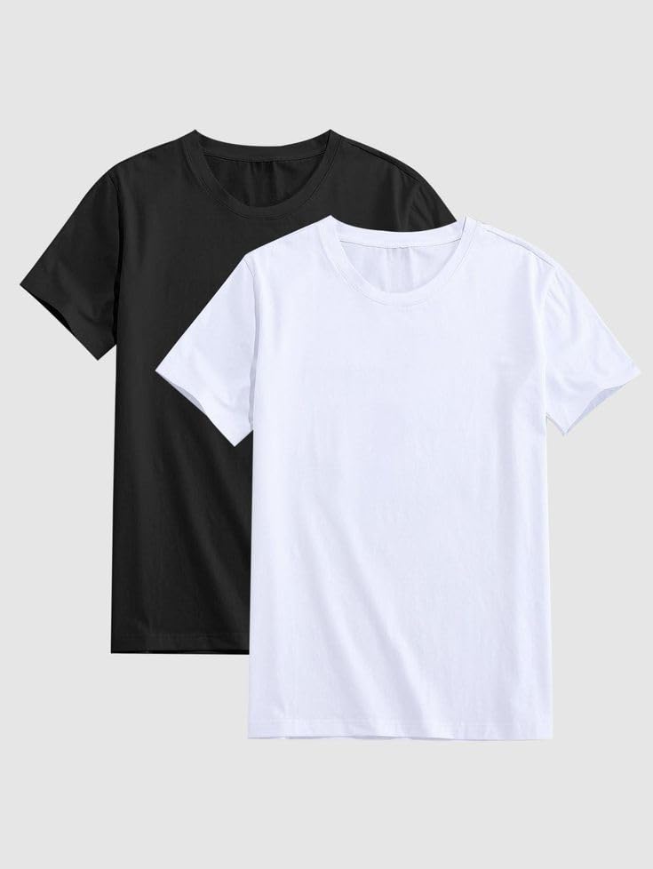 Generic Men's Cotton T-Shirt Pack of 2, Black & White - Image 2