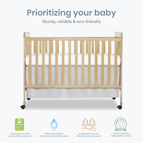 Image of Dream On Me Full Size Carson 3-in-1 Convertible Baby Crib, Locking Wheels | Portable & Converts to Toddler Bed & Daybed, 3 Adjustable Height, Wooden Crib, GREENGUARD Gold & BSA Verified, Natural