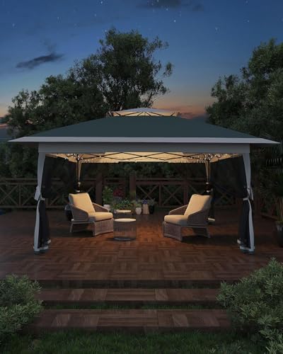 Garvee 4x4m Pop Up Gazebo with Sides Heavy Duty Waterproof Garden Marquee Tent Metal Frame Outdoor Canopy Shelter for Patios Parties & BBQs - Dark Green