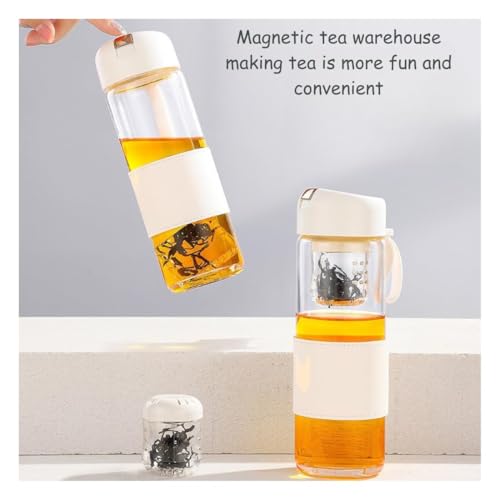 Image of Wosta Leakproof Glass Water Bottle with Stainless Steel Infuser Glass Tea Infuser Bottle with Strainer and Neoprene Sleeve for Loose Leaf Tea, Cold Brew Coffee. (D - BLACK, 420ML)