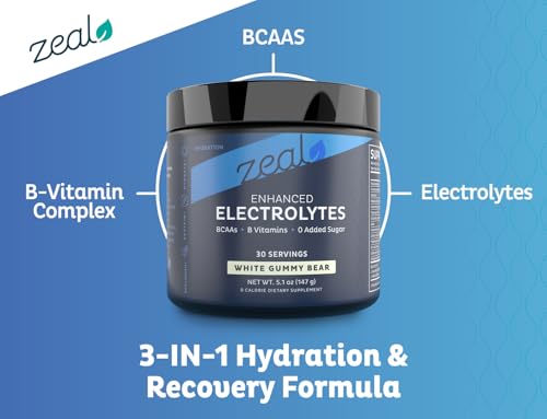 Image of Zeal Electrolyte Powder - 30 Servings | Keto Electrolytes Powder | Zero Sugar, BCAAs, B-Vitamins | Potassium, Zinc, Magnesium | Hydration Powder Recovery Drink | White Gummy Bear