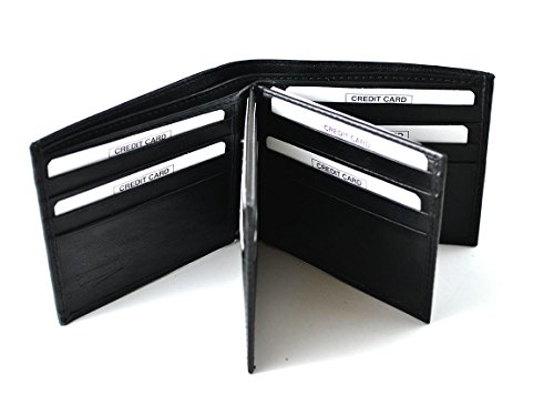 Genuine Leather Men's Wallet 2 Flips, 18 Cards slot, Black2