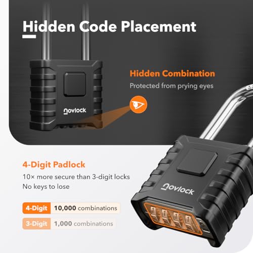 Robustes wetterfestes Vorhängeschloss mit Zahlencode – 4-stelliges Zahlenschloss mit langem Bügel für Tore, Zäune, Schuppen, Garagen, Garten & Spinde – 1er Pack, Schwarz