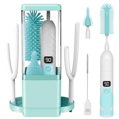 Image of Electric Bottle Brush Cleaner,Electric Baby Bottle Brush Cleaner, Baby Bottle Washer,8 in 1Automatic Bottle Cleaner Brush Set,Green