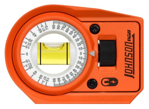 Image of Johnson Level & Tool 1424-0300ADJ 3 inch Magnetic Diecast Pocket Level with 360 Adjustable Vial Angle Finder, Orange, 1 Level