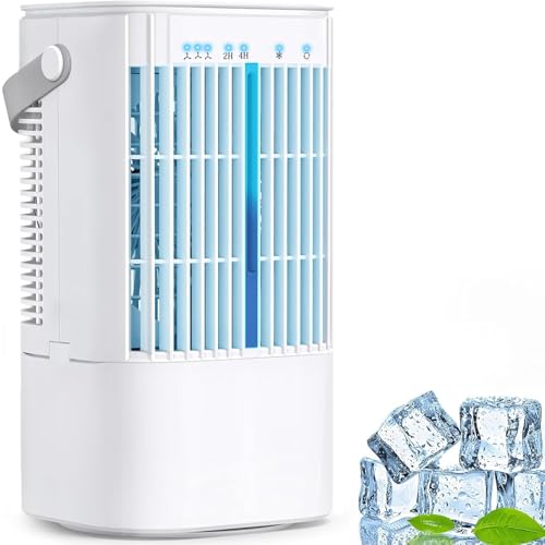 冷風機 冷風扇 強力【2025モデル・節電対策・首振り・USB給電式】超音波式 900ML大容量 小型 10W省エネ 冷風扇風機 卓上クーラー 細かいミスト 氷入れ可 噴霧 扇風機 送風 加湿 冷却 ミニクーラー ミニエアコン コンパクト 3段階風量 切タイマー LEDライト コンパクト 軽量 静音 オフィス 寝室 キャンプ用 熱中症と暑さ対策 (ホワイト, S)
